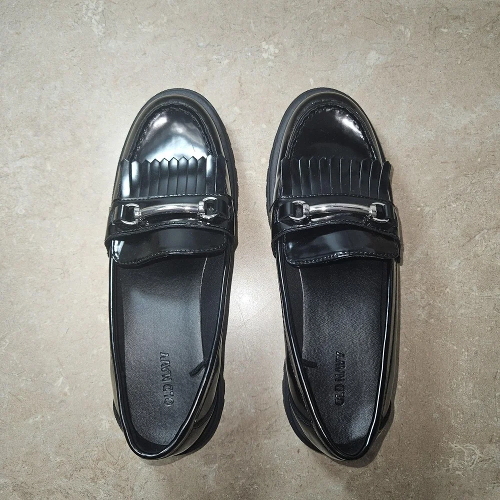 Lug Sole Loafer Shoes Women 9 Black Platform Sole‎ Kiltie Fringe Horsebite